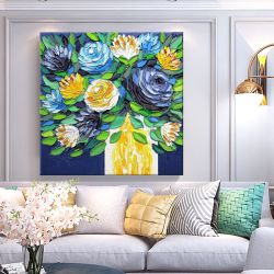 美式客厅纯手绘花卉油画玄关挂画抽象手绘方形轻奢油画餐厅卧室壁画